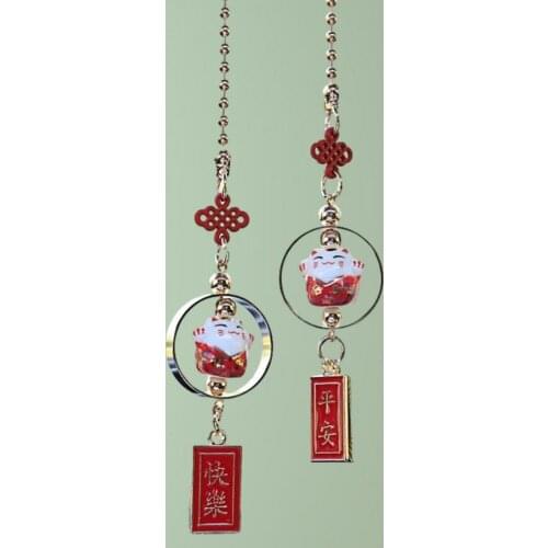 Ceramic Car Hanging Ornaments Cute Lucky Cat Chinese Feng Shui Mascot Blessing Ping An Good Luck Auto Decor Accessories
