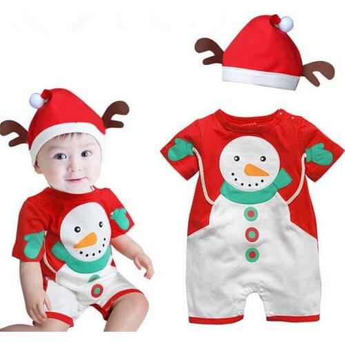 Newborn Baby Girls Baby Boys Costume Short Sleeve Baby Clothes Christmas Festival Costume Snowman Red Clothes 0-18 Month Babies
