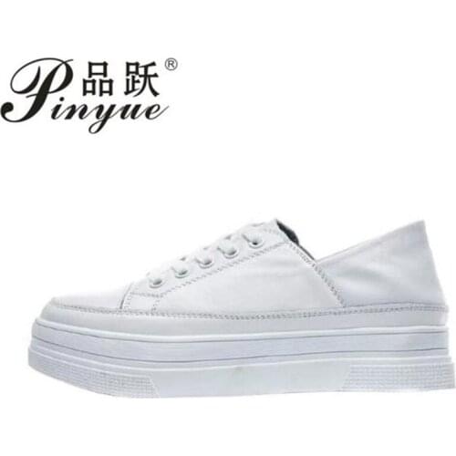 Leather shoes White Sneakers Platform women shoes 2020 Autumn Fashion Increase Casual Shoes Woman Student small size 35--40