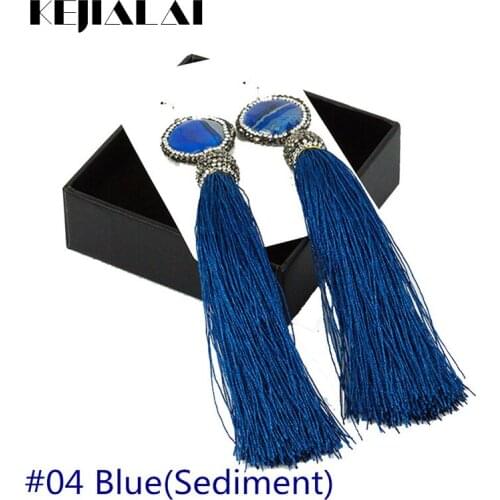 Kejialai Fashion Vintage Bohemian Earring Tassel Jewelry Multi Color Long Tassel Fringe Natural Stone Charm Pave Rhinestone Stud