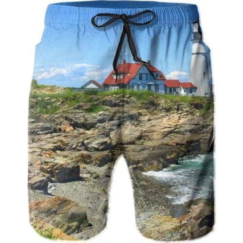 Mens Swimwear Swim Shorts Trunks Lighthouse Beach Beach Board Shorts Swimming Swimsuits Mens Running Sports Surffing shorts