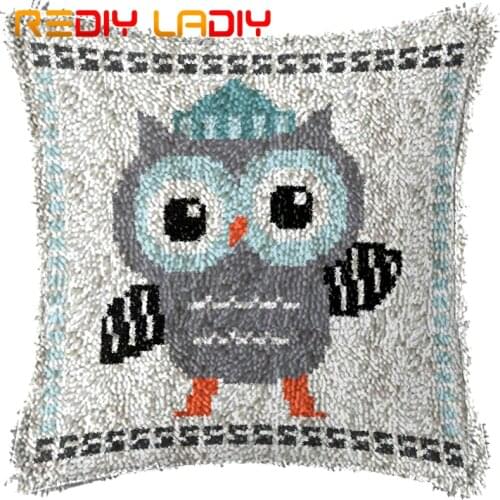Latch Hook Cushion Welcome Owl Pre-Printed Canvas Cushion Cover Acrylic Yarn Crochet Pillow Case Kits Hobby & Crafts Home Decor