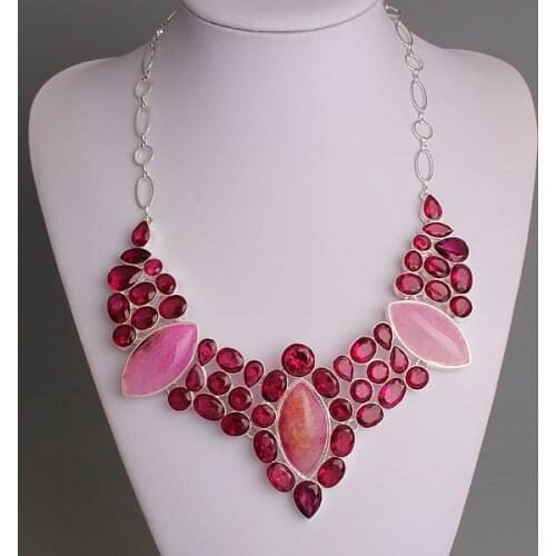 New Arrival Fuchsia Color Luxury Statement Synthetic Crystal And Semi-precious Stone Necklaces For Women SGN-P024