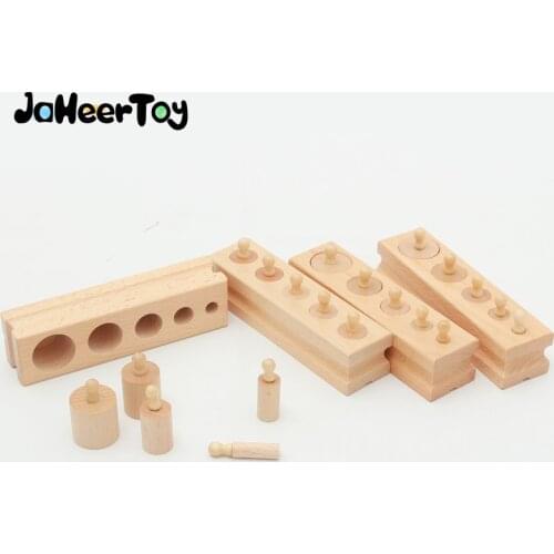 JaheerToy Montessori Educational Toy Baby Toys for Children Cylinder Socket Geometric Assembling Blocks Wood Hand Grip Exercise