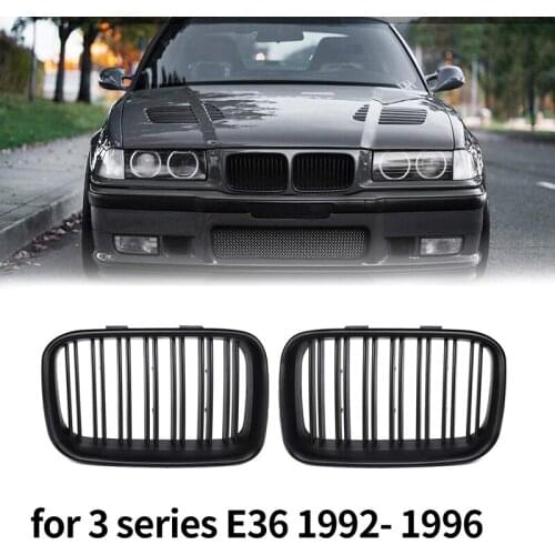 Front Replacement Kidney Grille Grill Compatible for BMW E36 325I 320I 318Is 1992-1996 Double Slat Sport Style Matte Black