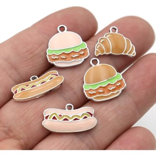 5Pcs Enamel Silver Color Bread Charms Pendant for Jewelry Making Earrings Bracelet Necklace Accessories DIY Craft Findings