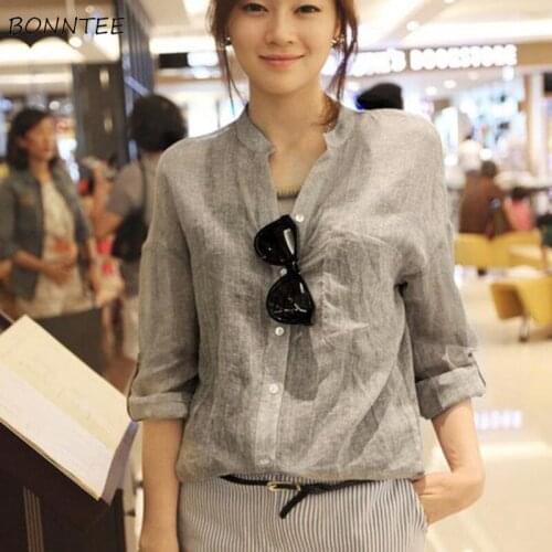 Shirts Womens Summer Solid Simple All-match Elegant Leisure New Fashion Female Single Breasted Daily Oversize S-3XL Vintage Soft