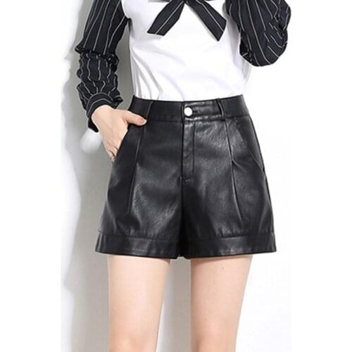 Sexy Short Pants Midi Waist PU Black Leather Shorts Spring Autumn Women Shorts Korea Style Plus Size Black Casual OL Pants