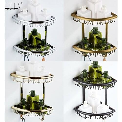 Bathroom Corner Shelf Black Shampoo Holder Bath Storage 2 Level Bath Shelves Copper Bright Chrome Finished