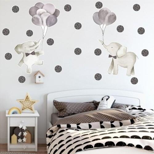 High Quality Gray Elephant Balloon Dot Wall Stickers Self-Adhesive DIY Cool Children PVC Graffiti Cartoon Animal for Kids Room
