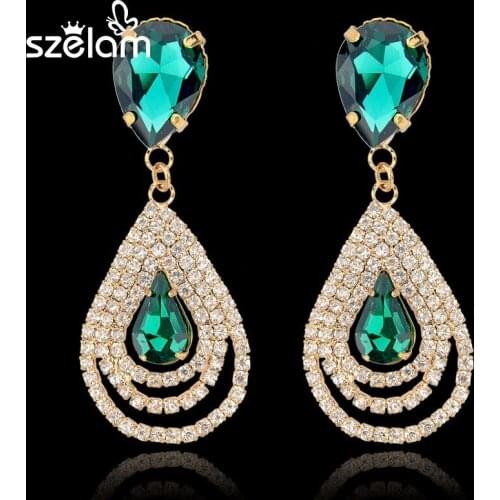 Natural Crystal Heart Rhinestone Earrings Women 3 Circle Big Gold Stud Earrings Luxury Jewlery For Women Fashion 2019 SER140194