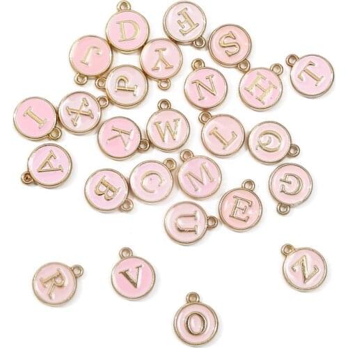 10pcs 12mm Pink Enamel Alphabet Charms Letter Initial Pendant DIY Necklace Bracelet Jewelry Making Handmade Metal Accessories