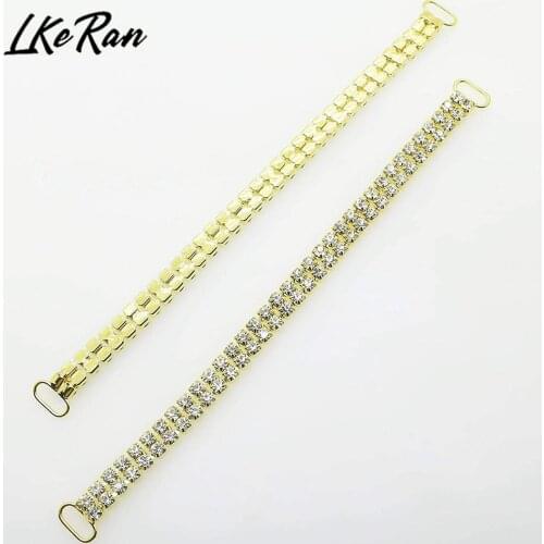 Glamour golden 2 Row 10pcs 170mm Full Clear Crystal Rhinestone Bikini Connectors Buckle Metal Chain Swimming Decoration
