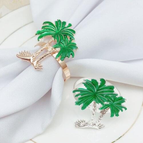 12pcs/lot New Coconut Tree Napkin Ring Metal Green Plant Napkin Ring Wedding Hotel Tableware Napkin Button Desktop Decoration