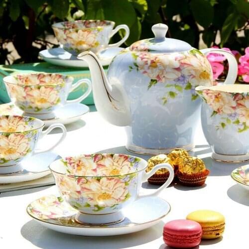 15pcs European Coffee Set with Gift Box Porcelain Big Ceramic Flower Tea Pot Fashion Bone China Coffee Cup and Saucer Set