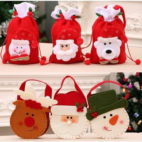 2018 Christmas Tree Santa Claus Snowman Pattern Candy Bag Handbag Home Party Decoration Ornaments Gift Bag Christmas Supplies