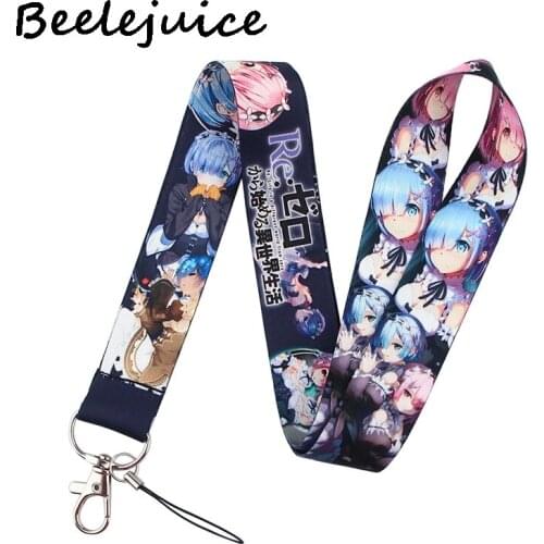 24pcs Life in a different world from zero Lanyard Keys Phone Holder Funny Neck Strap Keyring Card DIY webbings ribbons Hang Rope