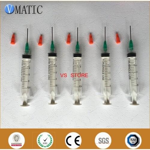 Free Shipping 5 Sets 10cc/ml Syringe + 5pcs 18g 1'' Length Dispensing Needles + 5pcs Orange Syringe Cap Liquid Dispensing Set