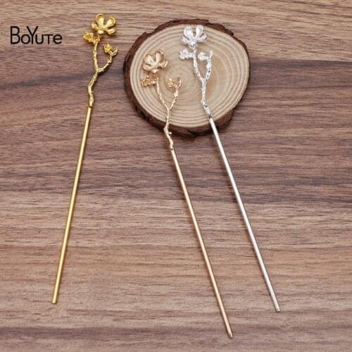 BoYuTe Wholesale (10 Pieces/Lot) 16*58MM Metal Alloy Flower Hair Stick Vintage Hair Accessories Diy Hand Made Jewelry Materials