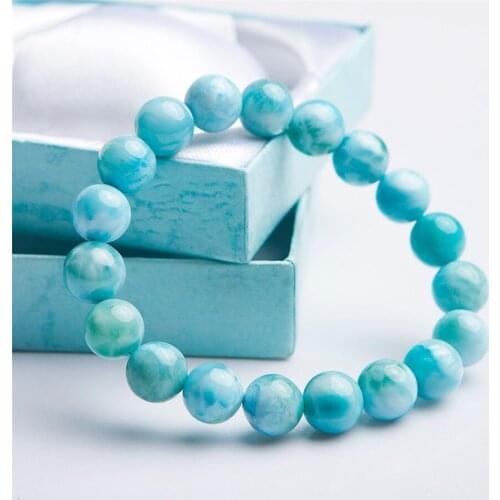 Drop Shipping Dominica Genuine Blue Natural Larimar Bracelet Healing Gems Stone Crystal Round Bead Fitness Bracelet 11mm AAAAA