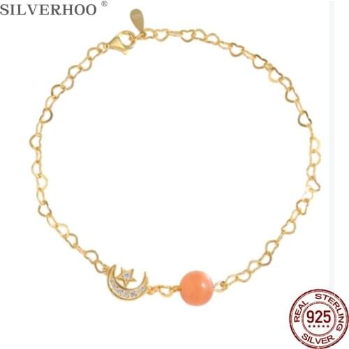 SILVERHOO Bracelets For Women 925 Sterling Silver Moon Pendant Girl Fine Anniversary Jewelry Send Girlfriend Gift Hot Sale
