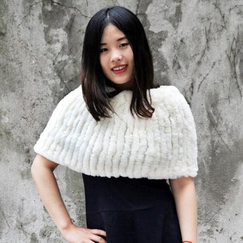 CX-B-44D Wholesale Price Rex Rabbit fur Knitted Scarf Girls Knitted Winter Girls Fur Tank Shawl