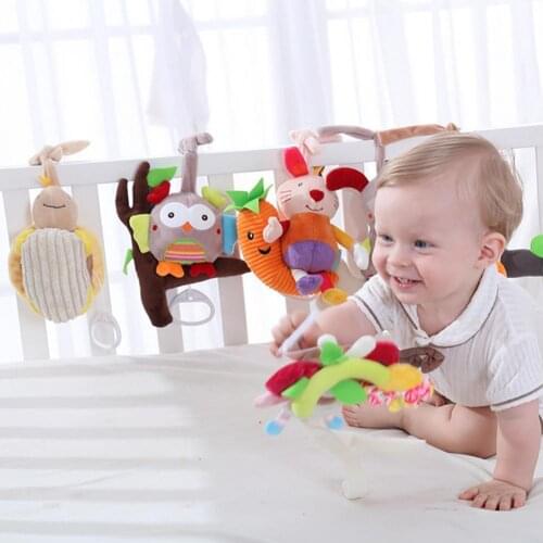 Decorative Baby Rattles Cartoon Washable Animal Shape Plush Baby Stroller Wind Chime Lathe Pendant Accessories for Kids