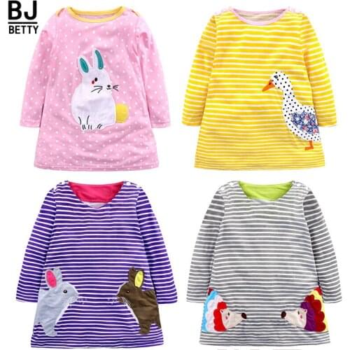 Girls Cotton Dress Striped Animal 2021 Brand Princess Dress Cartoon Robe Fille Tunic Children Costume for Kids Dresses