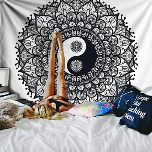 Yin Yang Mandala Tapestry Indian Wall Hanging Boho Hippie Tapestry Retro Decorative Tapestries Beach Throw Wall Rug Black/White