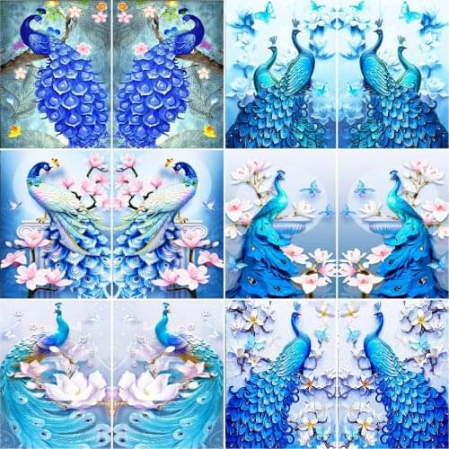 HUACAN DIY Full Square Diamond Painting Animal Rhinestone Of Picture Cross Stitch Mosaic Diamond Peacock Decoration For Home