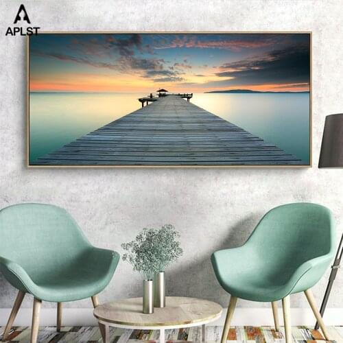 12 Ocean Landscape Prints Canvas Paintings Sunset & Sunrise Sky Pier Nordic Sea View Wall Art Print Pictures Living Room Decor