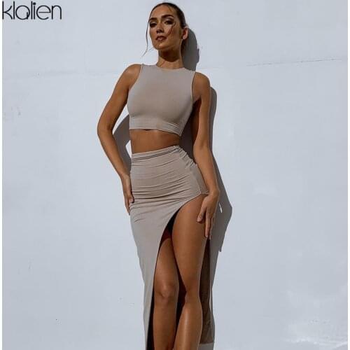KLALIEN Women Summer Casual Tank Top and Skirt Two Piece Skirt Set New Fashion Streetwear Club Vacation Holiday Female Skirt Set