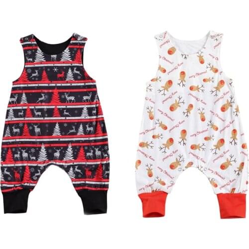 Newborn Baby Girls Boys Sleeveless Romper, Infant Casual Style Christmas Tree Print Round Neck Jumpsuit