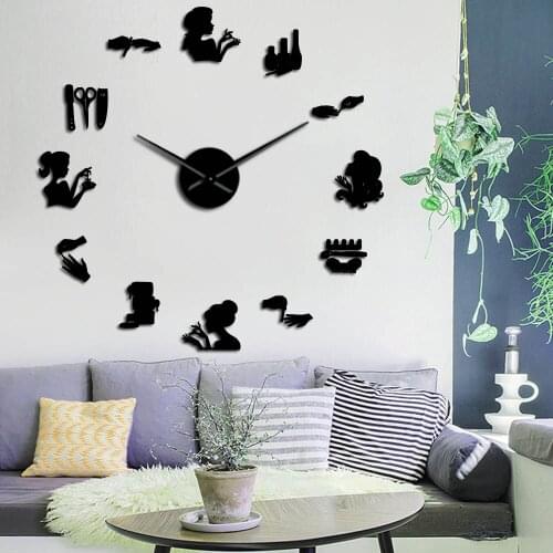Nail Beauty Salon Decor Wall Clock Wall Stickers Nail Tools Polish Makeup Manicure Acrylic Mirror Wall Art DIY Giant Wall Watch