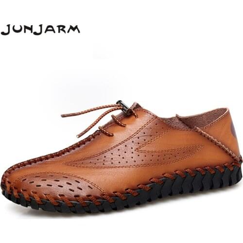 JUNJARM New Breathable Brand Loafers Men Leather Casual Shoes Summer Quality Men Slip on Moccasins Men Sneakers Big Size 47