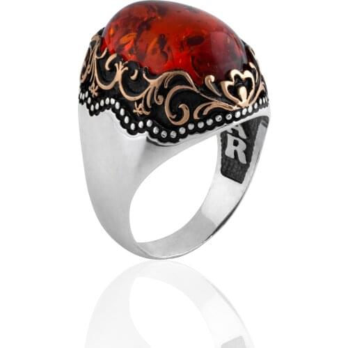 Guaranteed High-quality 925 Sterling Silver AMBER STONE ring Jewelry Made in Turkey in a luxurious way for men with gift
