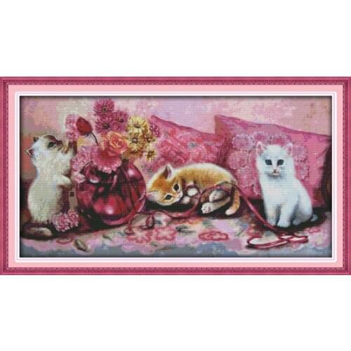 The three litten kittens cross stitch kit 18ct 14ct 11ct count printed canvas stitching embroidery DIY handmade needlework