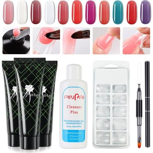 4PCS Poly Extention Gel Set Nail Art French Nail Art Clear Camouflage Color Nail Tip Form Crystal UV Gel Slice Brush Nail Gel