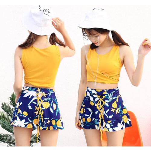 2021 New Korean Womens Two Piece Swimsuits Sexy Bathing Suits High Waist Bikini Set Swimsuit Beachwear Swimming Swimskirt