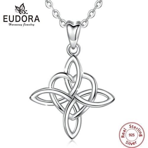 Eudora 925 Sterling Silver Geometrical line Heart Pendant Neckalce Irish Celtics Knot Necklaces Fine jewelry For Women CYD203