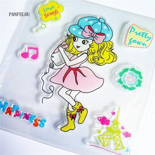 PANFELOU Singing girl Transparent Silicone Rubber Clear Stamps cartoon for Scrapbooking/DIY Easter wedding album