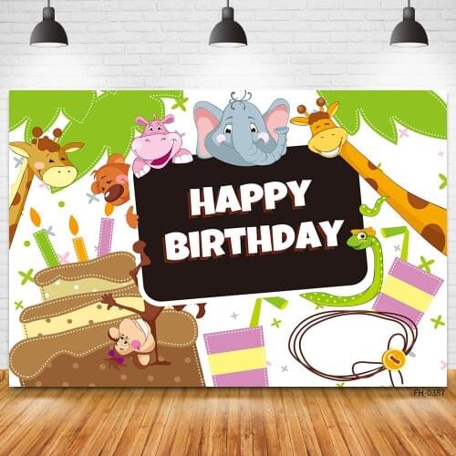 Custom Name Wild Animal Party Jungle Cake Backdrops For Photo Studio Newborn Baby Shower Birthday Banner Photography Backgrounds