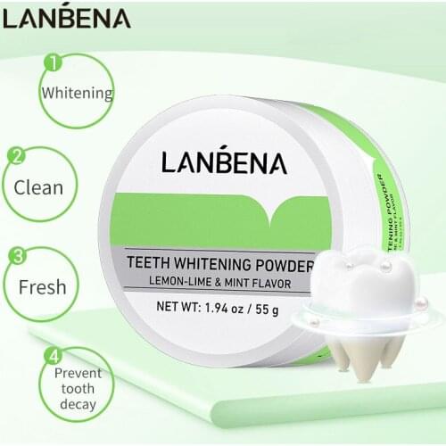 LANBENA Teeth Whitening Powder Tangy Lemon Lime Hygiene Dental Tooth Cleaning Remove Tartar Safe Protect Bright Teeth Oral Care
