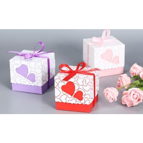 10pcs Chocolate Gift Box For Baby Shower Birthday Wedding Party Supplies Christmas gift Kraft Paper Candy Box with Double Heart