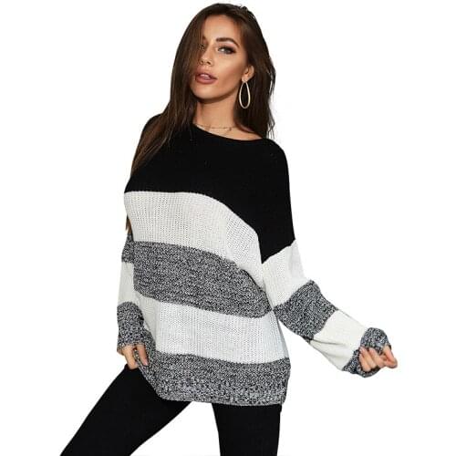 Black and White Stripe Sweater Autumn Clothes Women Korean Tops Knitted Sweater