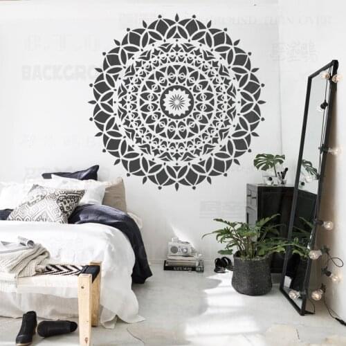 160cm - 200cm Stencils Wall Floor Furniture Template Reusable Tile For Giant Mandala Indian Arabic Ethnic Round Flourish S060