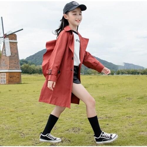 Trench Coats For Girl Children Long Windbreaker Jacket Coats Girl Clothing Teenager Kids Trench Coats khaki Red 8 10 12 14 Years