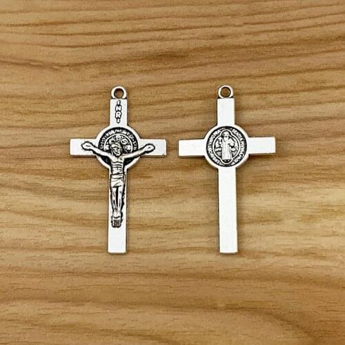 20 Pieces Cross Christ Jesus Crucifix Silver Color Charms Pendants for Necklace Jewelry Making Accessories
