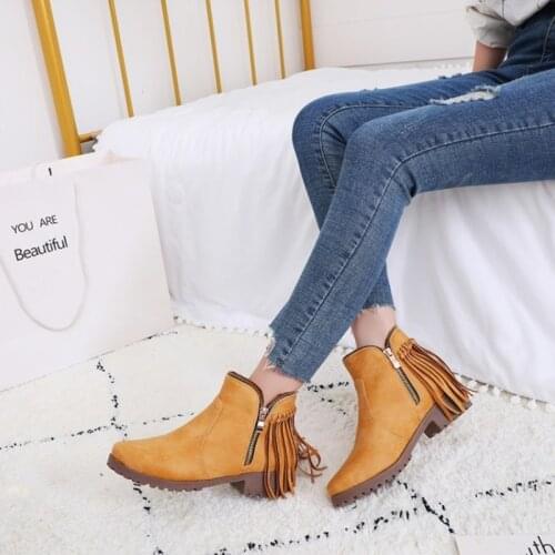 Ankle Boots Women 2021 Autumn Fashion Shoes Zipper Tassel Leather Chelsea Boots Female Low Heel Black Brown Short Booties