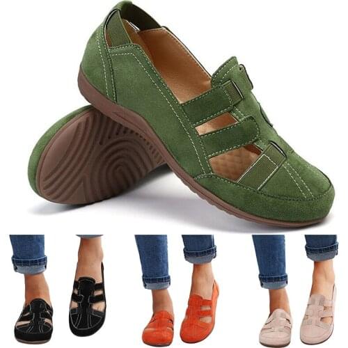 Women Spring Casual Plus Size Sandals Hollow Flats Shoes Slip On Ladies Concise PU Sandals Schuhe Damen